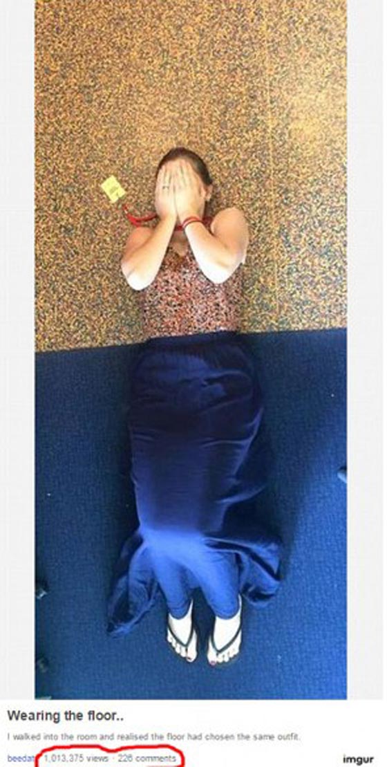 صورة لامرأة تفترش الأرض لتطابق ملابسها مع ارضية المكان صورة رقم 1 صورة لامرأة تفترش الأرض لتطابق ملابسها مع ارضية المكان صورة رقم 1
