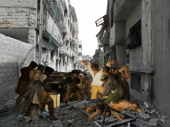 فنان سوري يصور لوحات غربية شهيرة على المباني المدمرة في سوريا صورة رقم 1 فنان سوري يصور لوحات غربية شهيرة على المباني المدمرة في سوريا صورة رقم 1