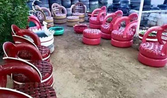   عراقي مبدع يحول إطارات السيارات القديمة إلى تحف منزلية  صورة رقم 9