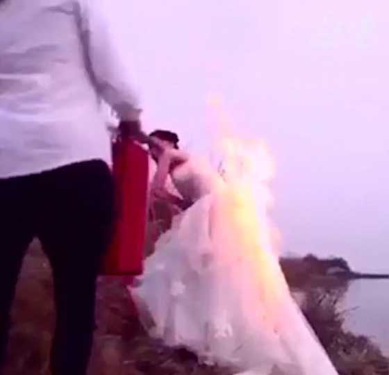 مصور يشعل النار في فستان عروس مجنونة لالتقاط اجمل صورة!! صورة رقم 3