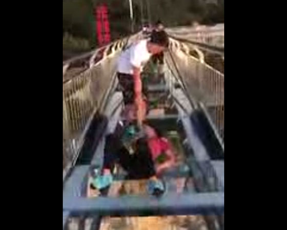 بالفيديو.. رعبٌ وبكاء أثناء عبور أطول جسر زجاجي في العالم! صورة رقم 4