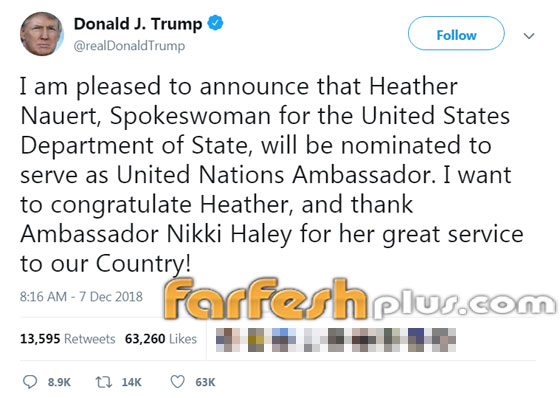 هل سيعيّن ترامب مذيعة سابقة بمنصب سفيرة واشنطن في الأمم المتحدة؟ صورة رقم 1 هل سيعيّن ترامب مذيعة سابقة بمنصب سفيرة واشنطن في الأمم المتحدة؟ صورة رقم 1