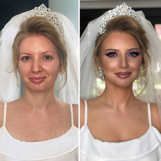 صور صادمة للفرق الهائل لفتيات قبل وبعد المكياج والتجميل ليلة العرس! صورة رقم 1