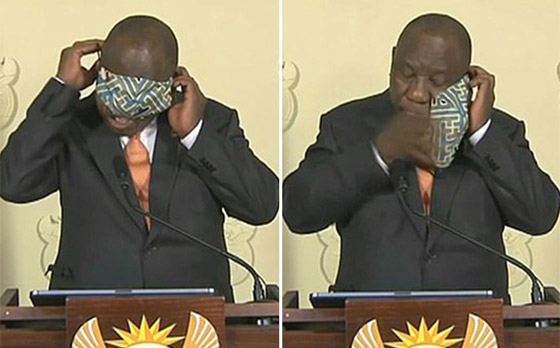 فيديو طريف: الكمامة تحرج رئيس جنوب إفريقيا.. وضعها علي عينيه! صورة رقم 1