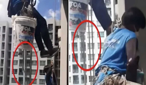 فيديو.. امرأة تقطع حبلا تعلق به عاملا طلاء من ارتفاع شاهق! صورة رقم 1 فيديو.. امرأة تقطع حبلا تعلق به عاملا طلاء من ارتفاع شاهق! صورة رقم 1