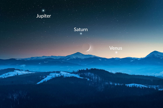 اصطفاف الزهرة وزحل والمشتري والقمر بحدث فلكي نادر يُرى بالعين المجردة صورة رقم 1