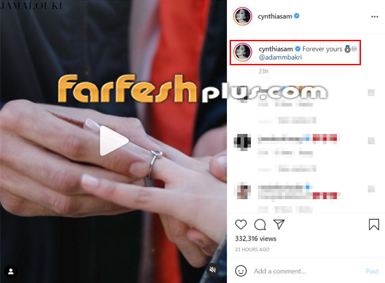 فيديو: الفنان الفلسطيني آدم بكري يقدم خاتم الخطوبة للممثلة اللبنانية سينتيا صموئيل وتعلق: معك إلى الأبد صورة رقم 1