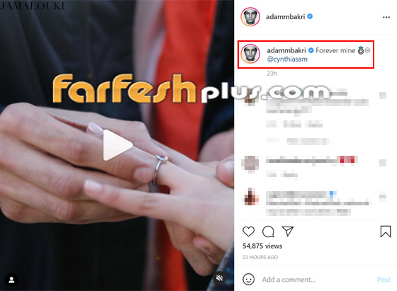 فيديو: الفنان الفلسطيني آدم بكري يقدم خاتم الخطوبة للممثلة اللبنانية سينتيا صموئيل وتعلق: معك إلى الأبد صورة رقم 2