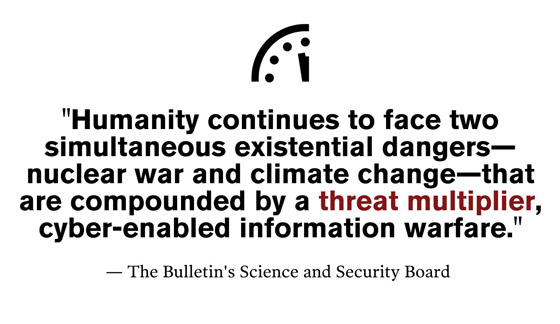 على عتبة الموت.. ساعة يوم القيامة تقف عند 100 ثانية حتى منتصف الليل! صورة رقم 1 على عتبة الموت.. ساعة يوم القيامة تقف عند 100 ثانية حتى منتصف الليل! صورة رقم 1