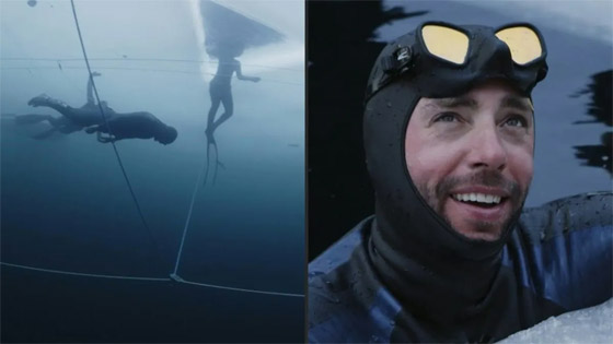 غواص فرنسي يحطم رقما قياسيا بالسباحة تحت الجليد بنفسٍ واحد! صور صورة رقم 2