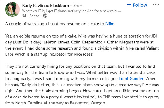 سيرة ذاتية مطبوعة على كعكة.. فكرة مبتكرة من أمريكية لنيل وظيفة! صورة رقم 3