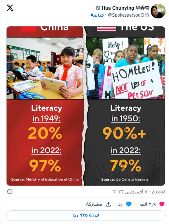 تشرد وفقر ومحو أمية.. مسؤولة صينية تعاير أميركا! صورة رقم 1