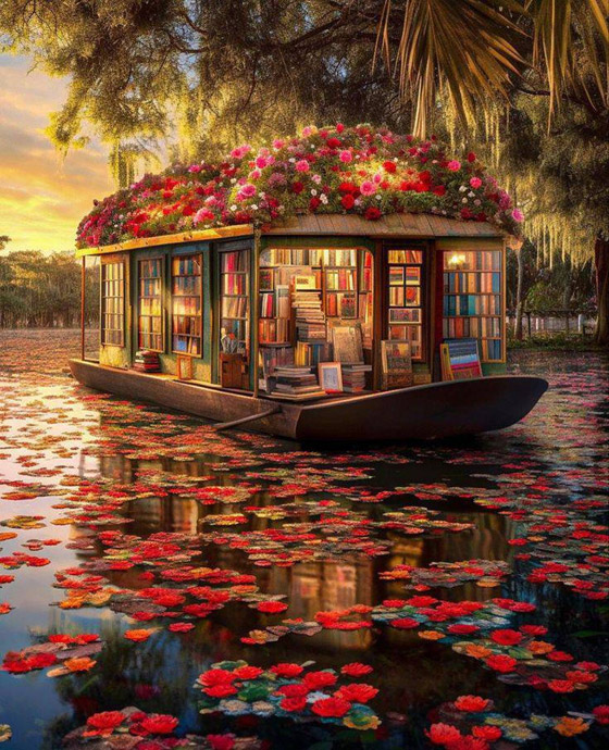 مكتبة عائمة على سطح المياه؟ صورة تقلب مواقع التواصل صورة رقم 1