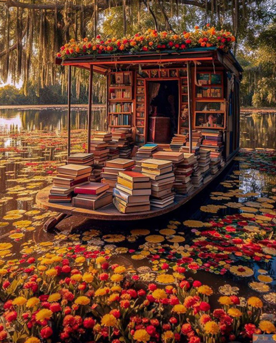 مكتبة عائمة على سطح المياه؟ صورة تقلب مواقع التواصل صورة رقم 4