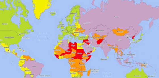 خريطة تكشف أخطر دول في العالم صورة رقم 2