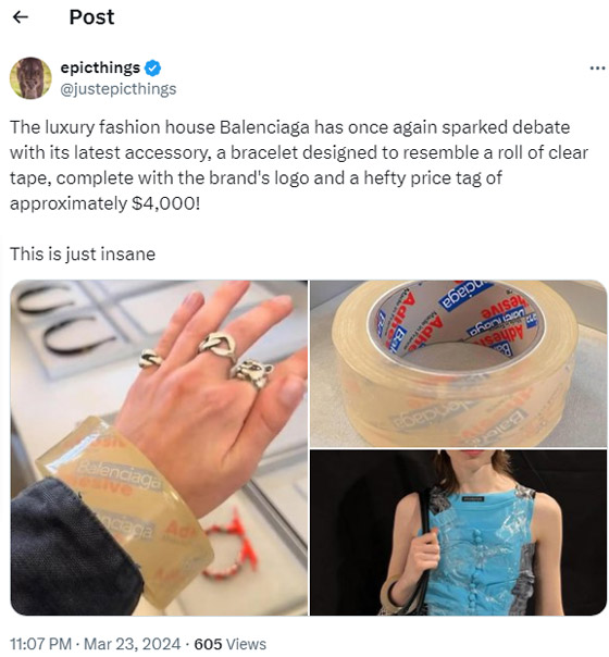 شريطاً لاصقاً أم سواراً بآلاف الدولارات! دار أزياء تثير جدلا صورة رقم 4