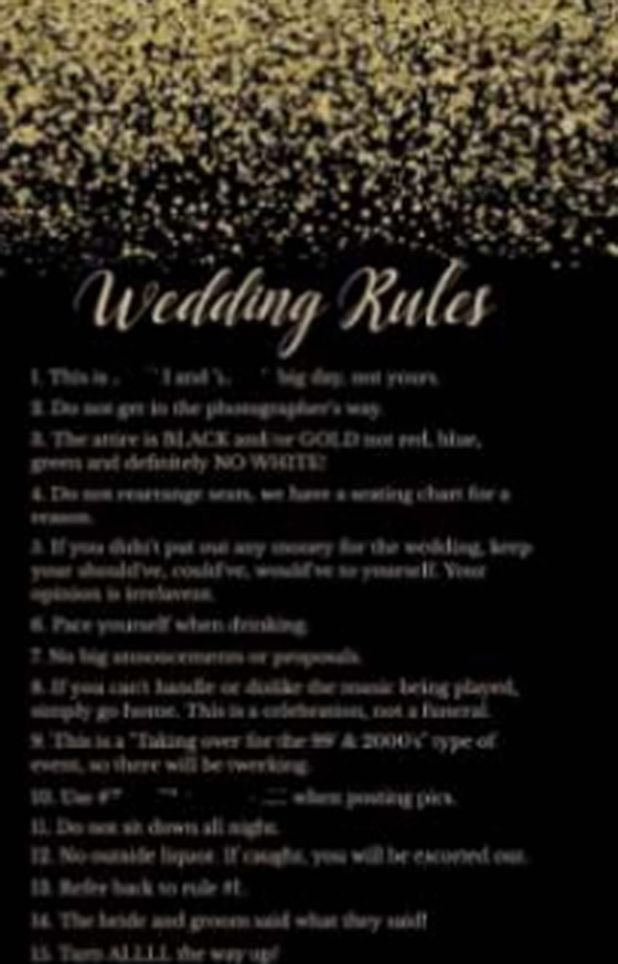 تحت شعار اللى مش عاجبه ما يحضرش.. عروسان يضعان شروطا غريبة لحضور الزفاف صورة رقم 2