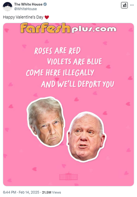 رسالة وردية وقلوب حمراء.. ترامب يُهدد في عيد الحب صورة رقم 1 رسالة وردية وقلوب حمراء.. ترامب يُهدد في عيد الحب صورة رقم 1