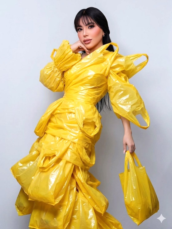 عبير صبري بفستان أصفر من اكياس القمامة البلاستيك تثير سخرية الجمهور: دي لمّت أكياس المطبخ ولبستهم! صورة رقم 1