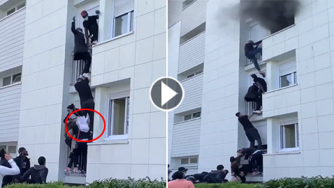 بالفيديو.. أنقذوا الوالدين من الحريق ورموا الرضيع من النافذة!