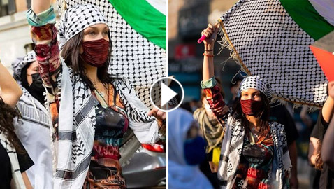 فيديو وصور: بيلا حديد بالكوفية في مظاهرة دعما لفلسطين