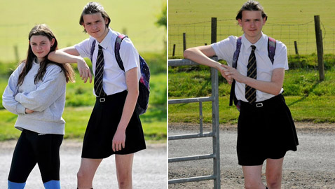 صور طريفة: طالب (16 عاما) يذهب للمدرسة مرتديا تنورة شقيقته بسبب الحر