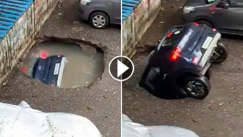 سيارة ابتلعتها الأرض أمام عيني صاحبها بالهند.. اختفت في ثوان! فيديو