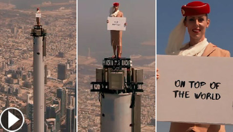 طيران الإمارات ينشر أعلى إعلان في العالم يحبس الأنفاس من قمة برج خليفة