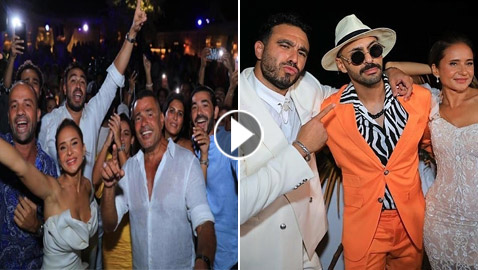 فيديو وصور: فرحة النجوم بزفاف نيللي كريم منهم عمرو دياب، أحمد السقا ولبلبة