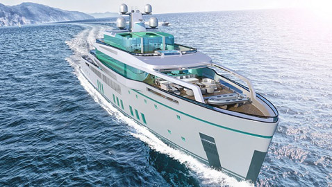 تصميم مفهوم يخت فاخر بحوض سباحة لا متناهي وسينما بالهواء الطلق