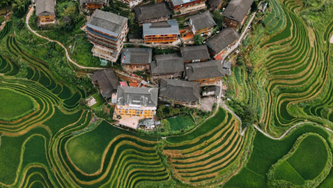 فرنسي يوثق الصين من فوق..بحيرة وردية وحقول أرز أشبه بمتاهة