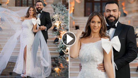 صور وفيديو: الفنان خالد عليش يغني لعروسته ميرهان عمرو في حفل زفافهما