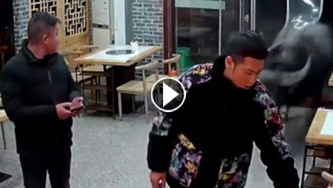 لقطات تظهر جاموسا يقتحم مطعما ويقذف أحد الزبائن جوا!