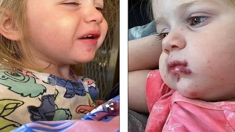 طفلة تعاني من التهابات شديدة حول فمها بسبب قبلة