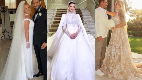 صور نجمات عربيات وعالميات تزوجن حديثا.. شاهد أجمل فساتين زفافهن بليلة العمر