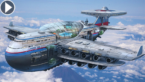 فيديو وصور: مهندس يمني يبتكر نموذجا لفندق طائر يحلق بالسماء لسنوات