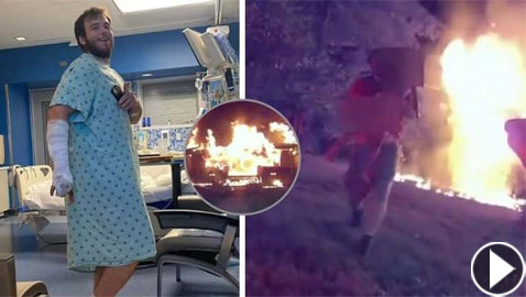 عامل توصيل بيتزا يخاطر بحياته وينقذ أطفالا من حريق منزل! فيديو وصور
