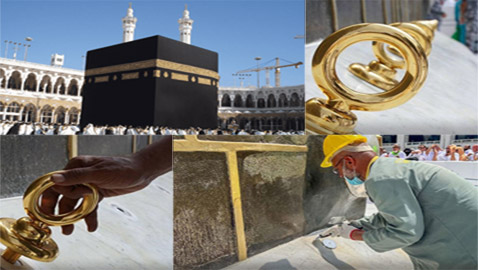 صور :كسوة الكعبة.. الجدران تتزين بالذهب استعدادا للاستبدال