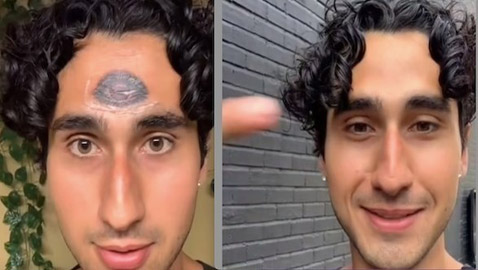 يرسم عيناً ثالثة على جبهته ليمنع نفسه من الانتحار !