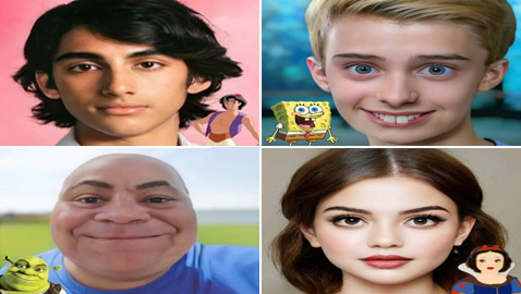 علاء الدين وسبونج بوب وغيرهما.. الشخصيات الكرتونية بوجوه حقيقية!
