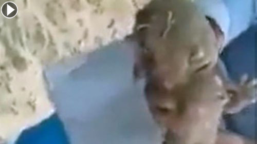 فيديو لرضيع ينجو من تحت التراب بحبله السري..وسط فيضانات