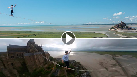 فيديو: مغامر فرنسي يحطم رقما قياسيا بالسير على حبل معلق بالهواء!