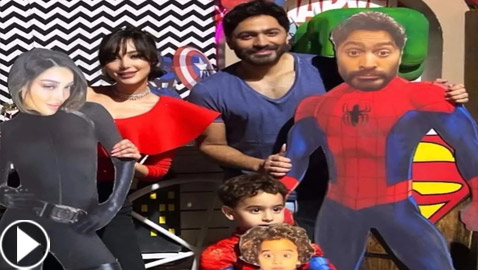بالصور والفيديو: تامر حسني وبسمة بوسيل يحتفلان بعيد ميلاد ابنهما