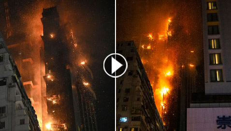 فيديو وصور: النيران تلتهم ناطحة سحاب من 42 طابقا في هونغ كونغ