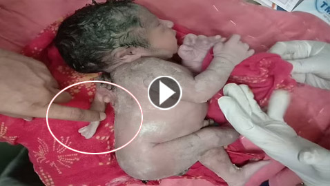 ولادة رضيع في الهند مع ذراع ثالثة في ظهره بسبب حالة طبية نادرة!