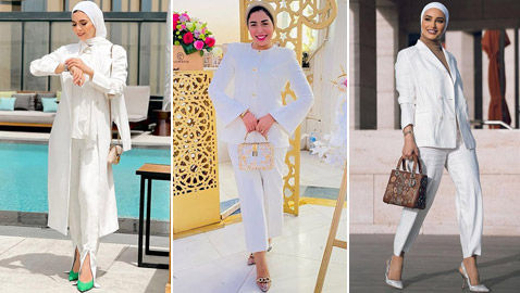 بالصور: تنسيق البدلة الرسمية البيضاء للمحجبات