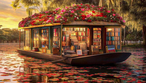 مكتبة عائمة على سطح المياه؟ صورة تقلب مواقع التواصل