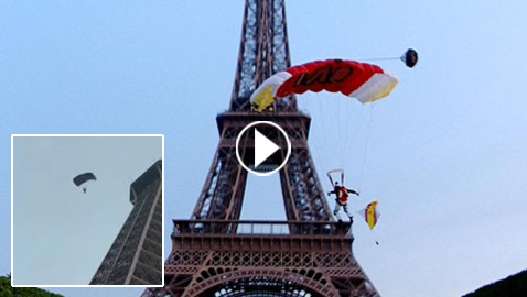فيديو: رجل يغافل شرطة باريس.. ويقفز من فوق برج إيفل!