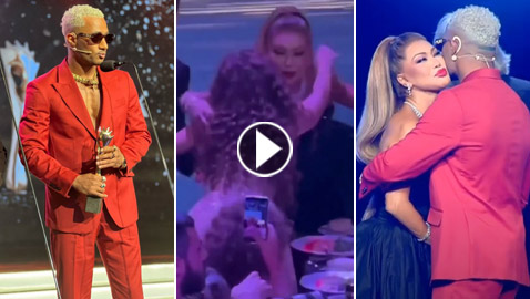 فيديو: مصالحة نوال الزغبي مع محمد رمضان وميريام فارس.. ‏ورمضان ببدلة حمراء وشعر أصفر!!