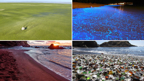 أحدها رماله خضراء وآخر يتوهج بإضاءة زرقاء.. أغرب 7 شواطئ بالعالم